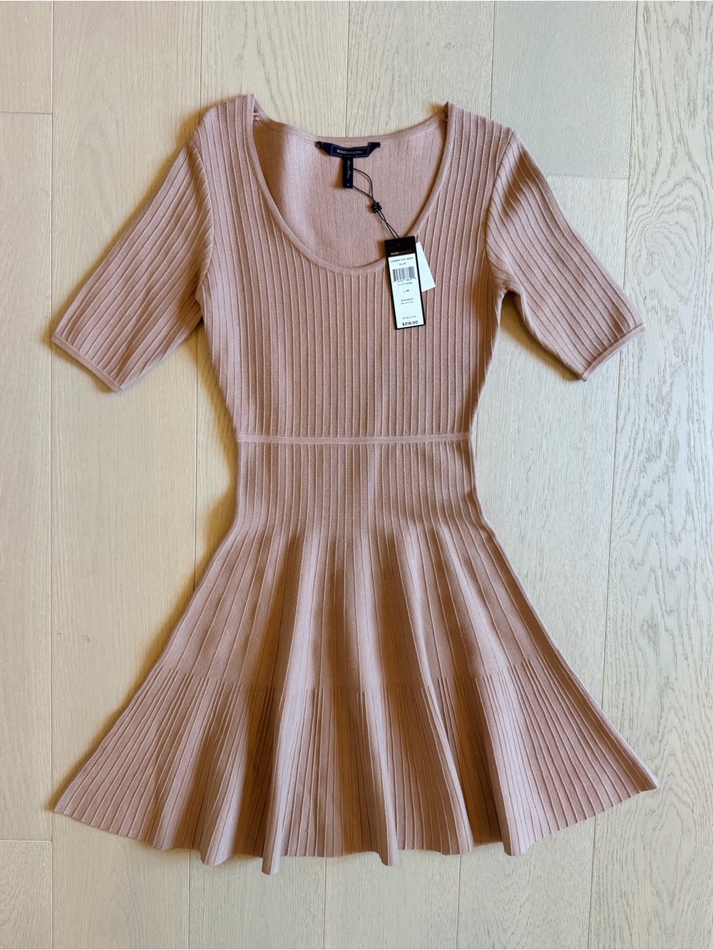 BCBGMaxAzria Allie Ribbed Fit & Flare Dress Camel Size M NWT